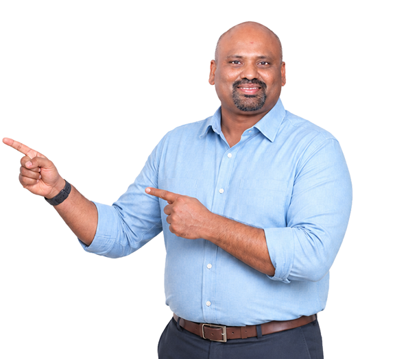 Construction expert pointing toward services